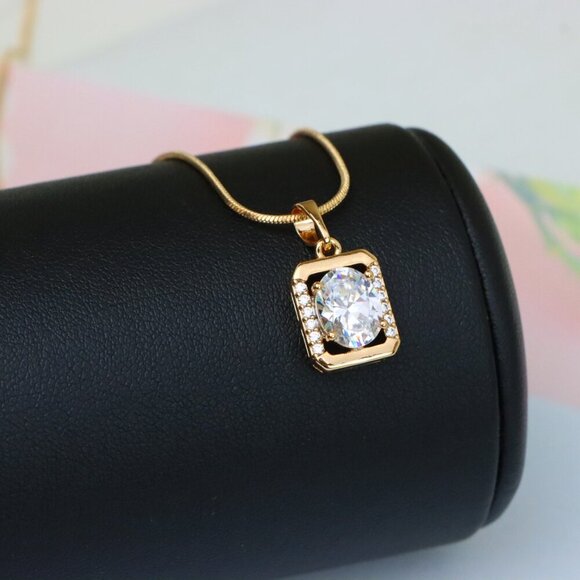 "Elegant Rose Gold Pendant with Oval CZ Center and Accent Stones, XPPT1443 - Picture 5 of 13